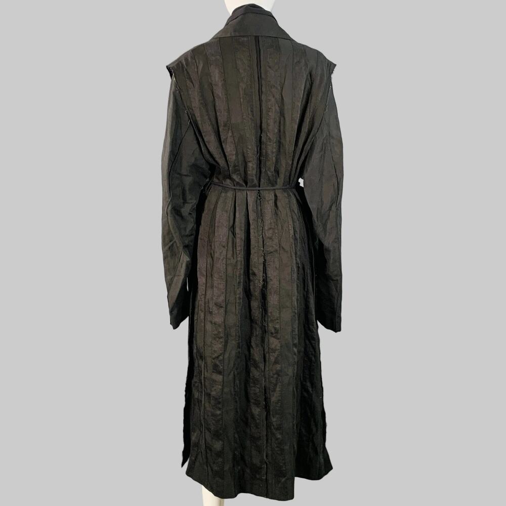 ANN DEMEULEMEESTER S Black Linen Blend Striped Layered Double Breasted Trench - Picture 6 of 10
